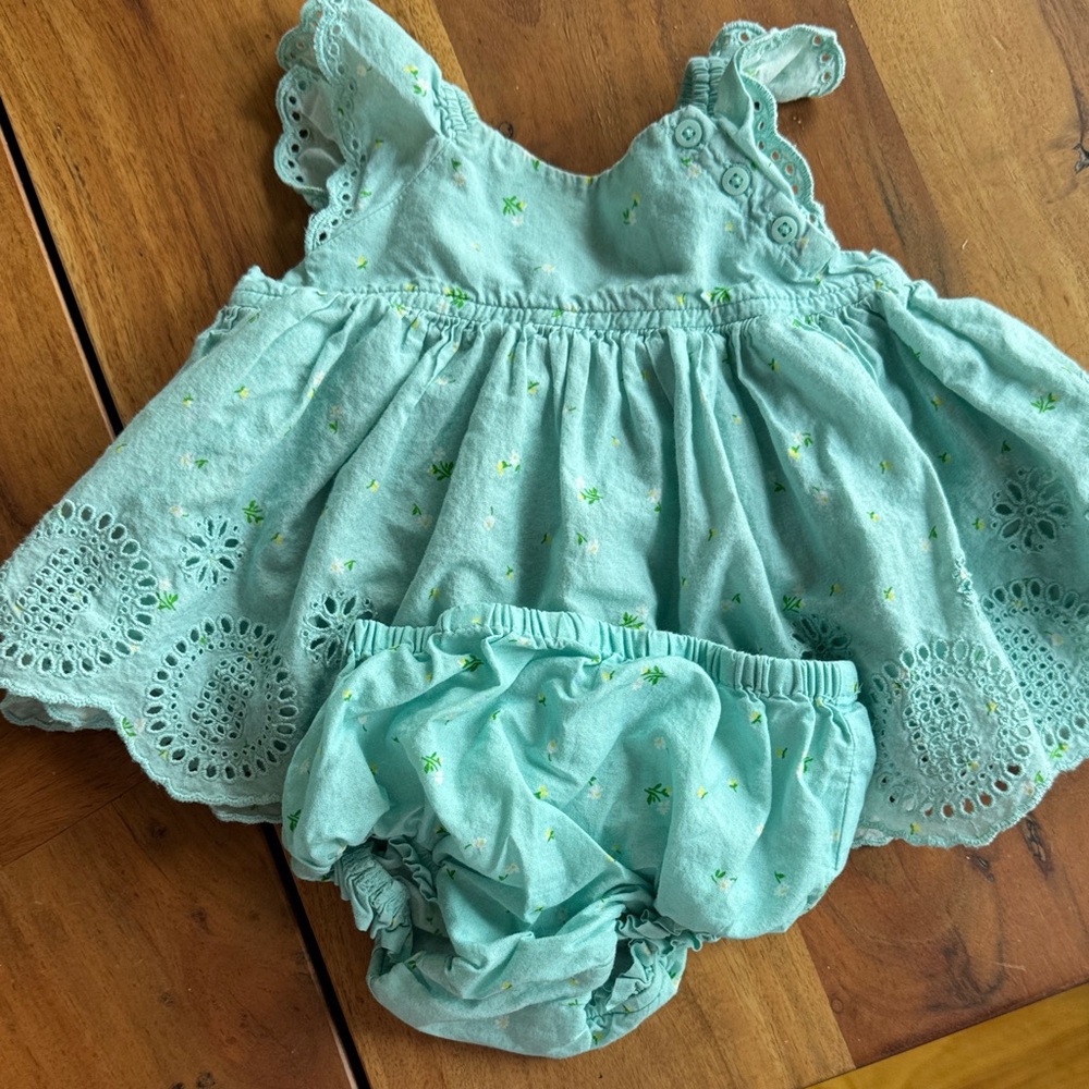Baby Gap Aqua Eyelet Baby Dress Set